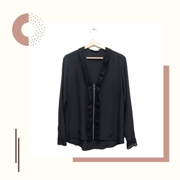 Sandro Accordion Ruffle Zip Up Blouse - Picture 1 of 6